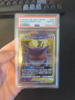 2018 Pokemon Japanese Sun & Moon Tag Bolt #038 Gengar & Mimikyu GX PSA 10 - Image 1