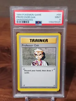 1999 Pokemon Game Shadowless Base Set Professor Oak 88/102 PSA 9 - Image 1