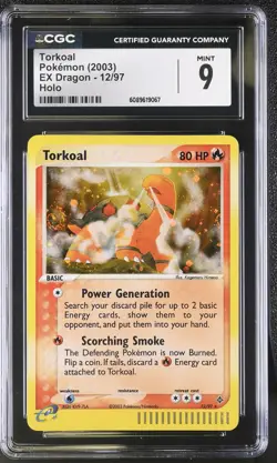 CGC 9 MINT Torkoal 2003 EX Dragon 12/97 Holo SWIRL Pokemon Card - Image 1