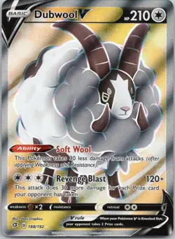 Dubwool V - 188/192 - Pokemon Rebel Clash Sword & Shield Full Art Rare Card - Image 1
