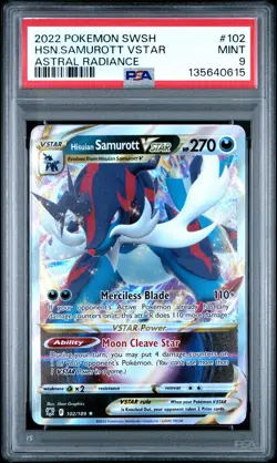 2022 POKEMON SWORD & SHIELD ASTRAL RADIANCE #102 HISUIAN SAMUROTT VSTAR PSA 9 - Image 1
