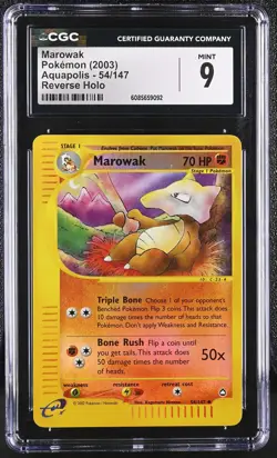 CGC 9 MINT Marowak 2003 Aquapolis 54/147 Reverse Holo Pokemon Card - Image 1
