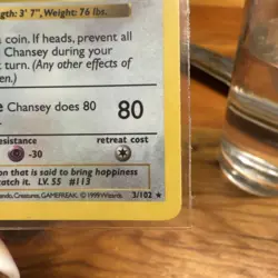 Chansey 3/102 Base Set 1st Edition Shadowless Holo Rare 1999 - Image 3