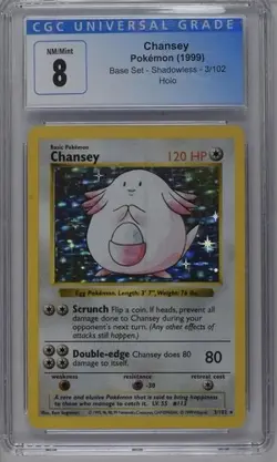 Pokemon 1999 Chansey SHADOWLESS Base Set 3/102 CGC 8 NM/Mint Holo - Image 1