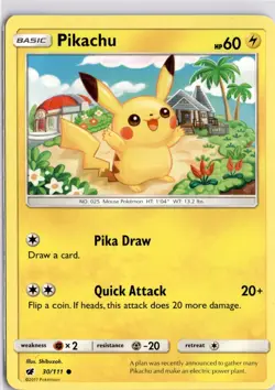 Pokemon Pikachu 30/111 Sun Moon Crimson Invasion Common Trading Card TCG - Image 1