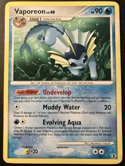 Vaporeon 34/111 Pokemon Platinum Rising Rivals 2009 Regular HP/DAMAGED - Image 1