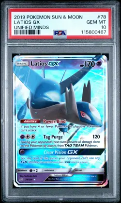 2019 POKEMON SUN & MOON UNIFIED MINDS #78 LATIOS GX PSA 10 - Image 1