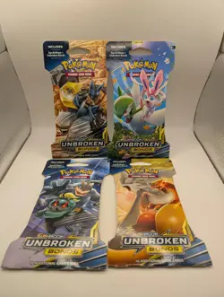 Art Set of 4 Blister Sealed Booster Packs: Pokemon SM unbroken Bonds Cards ENG - Image 1