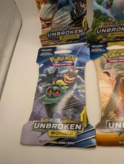 Art Set of 4 Blister Sealed Booster Packs: Pokemon SM unbroken Bonds Cards ENG - Image 2