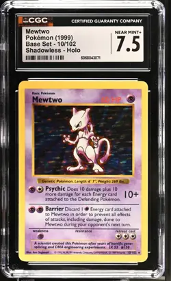 POKEMON CGC 7.5 Mewtwo 10/102 1999 Base Set Holo Rare Shadowless *3071 - Image 1