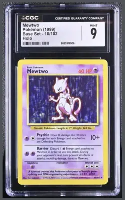CGC 9 MINT Mewtwo 1999 Base Set 10/102 Holo Pokemon Card - Image 1