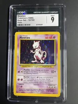 CGC 9 MINT Mewtwo 1999 Base Set 10/102 Holo Pokemon Card - Image 1