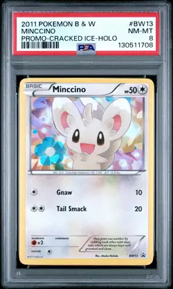 PSA 8 MINCCINO Cracked Ice #BW13 Pokemon 1990 BLACK & WHITE PROMO Holo C08 - Image 1