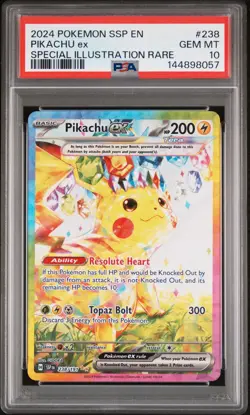 2024 POKEMON SSP EN-SURGING SPARKS SPECIAL ILLUSTRATION RARE PIKACHU EX PSA 10 - Image 1