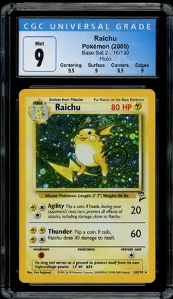 Pokemon CGC 9 Base Set 2 Raichu 16/130 Holo Rare 2000 Near Mint - Image 1