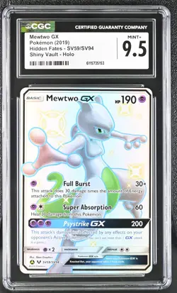 CGC 9.5 MINT+ Mewtwo GX Hidden Fates SV59/SV94 Shiny Vault Holo Pokemon Card - Image 1