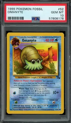 Omanyte Pokemon 1999 Fossil Unlimited Common 52/62 WOTC PSA 10 GEM MT - Image 1