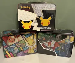 Pokemon TCG 25th Anniversary, Evee, Zard Sealed Lunch Box Tin Lot X 3 - Image 2