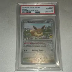 2025 POKEMON PRE EN-PRISMATIC EVOLUTIONS POKEMON DAY 2025 #074 EEVEE PSA 10 - Image 1