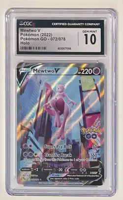 Mewtwo V CGC Gem Mint 10 Alt Art Pokemon Go 072/078 Full Art Pokemon Card 2022 - Image 1