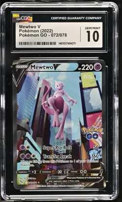 Mewtwo V CGC 10 Alt Art Pokemon Go 072/078 Full Art Pokemon Card 2022 - Image 1