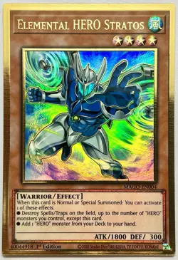 MAGO-EN004 Elemental HERO Stratos - Premium Gold Rare 1st Ed Near Mint YuGiOh - Image 1