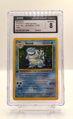 1999 Pokemon Base Set Blastoise Turtok 1st Edition Holo 2/102 CGC 8! GERMAN! - Image 1