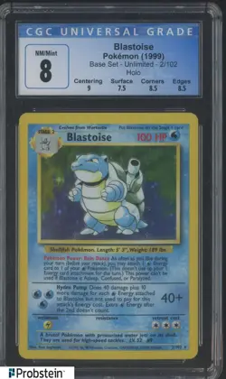 1999 Pokemon Base Set Unlimited #2 Blastoise Holo CGC 8 NM-MT - Image 1