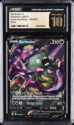 2021 POKEMON SWORD & SHIELD EVOLVING SKIES #100 GARBODOR V CGC 10 PERFECT - Image 1