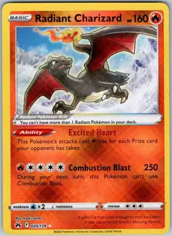 Pokemon Cards Radiant Charizard 020/159 Crown Zenith Radiant Rare NM - Image 1