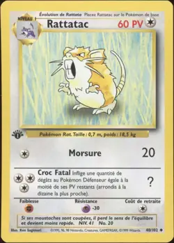 1999 Pokemon FRENCH 1st Edition Base Set Rattatac-Raticate 40/102 NM - Image 1