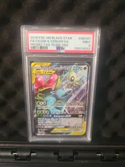 Pokemon 2019 Black Star Promo Tag Team Celebi and Venusaur GX 1/81 PSA 9 - Image 1