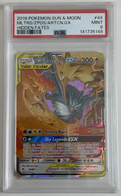 2019 Pokemon Sun Moon Hidden Fates Moltres Zapdos Articuno GX #44 PSA 9 - Image 1