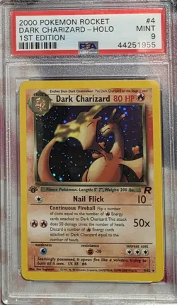 2000 Pokemon Team Rocket 1st Edition Dark Charizard Holo #4/82 PSA 9 MINT - Image 1
