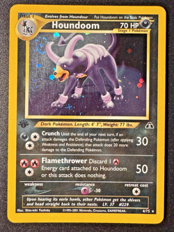 1st Edition Houndoom 4/75 Neo Discovery Pokemon Card Holo Foil Rare Swirl MP - Image 1