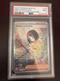 Pokemon TCG Scarlet and Violet Trainer Erika's Invitation Holo Card 203/165 PSA9 - Image 1