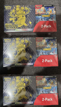 3 Boxes Pokemon Surging Sparks ETB & Booster Bundle Costco 2-Pack Sealed - Image 1
