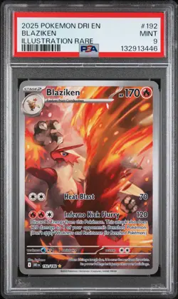 2025 POKEMON DRI EN-DESTINED RIVALS ILLUSTRATION RARE #192 BLAZIKEN PSA 9 - Image 1