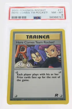 PSA 8 NM-Mint 2000 Pokemon Team Rocket #71 Here Comes Team Team Rocket !!! - Image 1