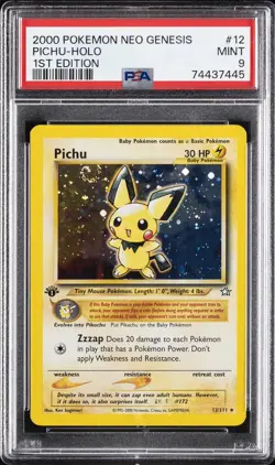 2000 POKEMON NEO GENESIS 1ST ED #12 PICHU-HOLO PSA 9 - Image 1