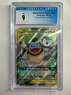 Pokemon Blastoise & Piplup GX 215/236 Full Art Cosmic Eclipse CGC 9 - Image 1