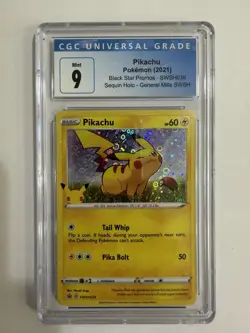 Pokemon CGC 9 Mint Pikachu Black Star Promo SWSH039 General Mills 2021 - Image 1