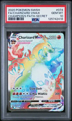 2020 Pokemon SWSH Champions Path 074/073 Charizard Vmax Rainbow Full Art PSA 10 - Image 1
