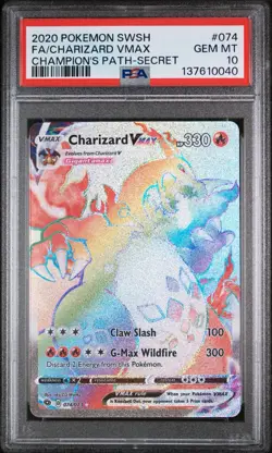 Charizard V PSA 10 Champion's Path Rainbow Rare Full Art 074/073 Pokemon Card - Image 1