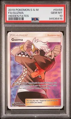 2019 Pokemon Sun & Moon Hidden Fates # SV84 Full Art Guzma PSA 10 Card GEM MINT! - Image 1