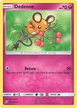 Dedenne 145/236 Uncommon SM - Unified Minds Pokemon Card - Image 1
