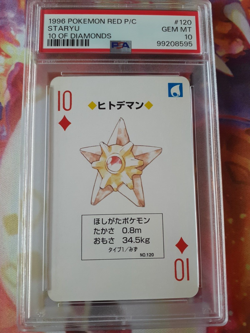 1996 Pokemon Staryu 10 of Diamonds Red Charizard Playing Card PSA 10 Gem Mint - Image 1