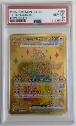 2025 POKEMON PRE EN-PRISMATIC EVOLUTIONS HYPER RARE #180 TERAPAGOS EX PSA 10 - Image 1