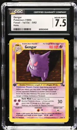 POKEMON CGC 7.5 Gengar 5/62 1999 Fossil - 1st Edition Rare Holo *4048 - Image 1