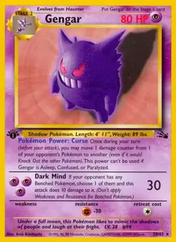 Gengar - 20/62 - Pokemon Fossil 1st Edition Rare Card WOTC NM - Image 1
